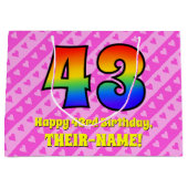 43e verjaardag: roze strepen & harten, regenboog # groot cadeauzakje (Voorkant)