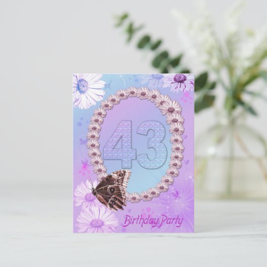 43e verjaardag uitnodiging briefkaart (Staand voorkant)