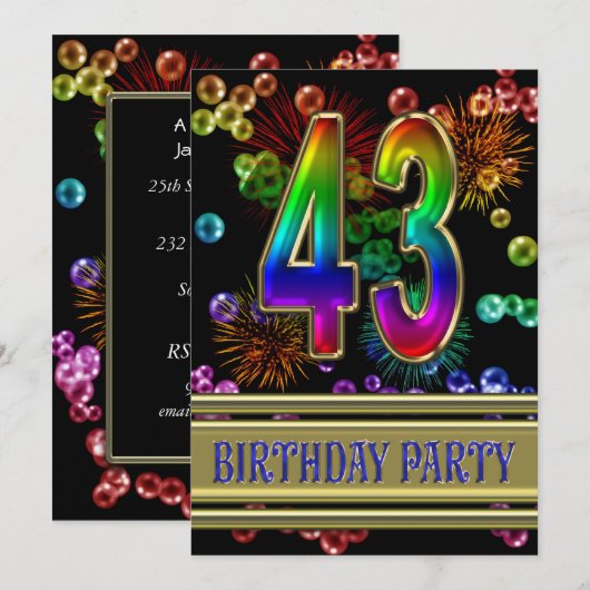 43e verjaardag Uitnodiging met bellen (Voorkant / Achterkant)