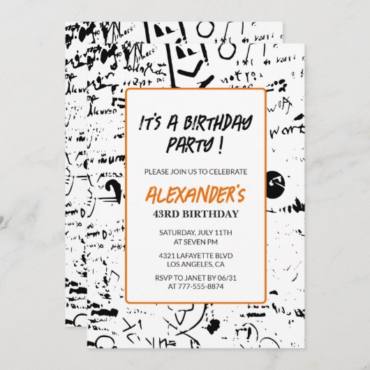 43e verjaardag uitnodigingen Mannen Graffiti Party (Voorkant / Achterkant)