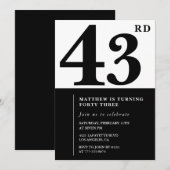 43e verjaardag uitnodigingen Zwart en Wit Elegant (Voorkant / Achterkant)