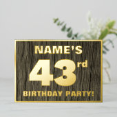 43e verjaardag: Vet, Houtgrijnpatroon Folie Uitnodiging (Staand Voorkant)
