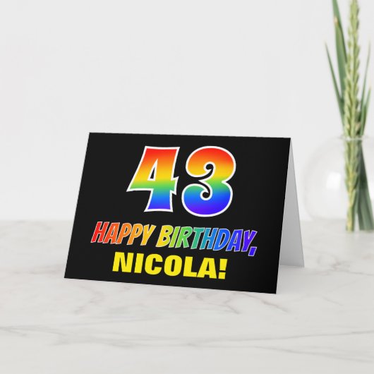 43e verjaardag: Vet, Vun, Eenvoudig, Regenboog 43 Kaart (Voorkant)