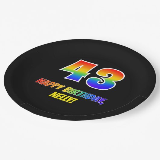 43e verjaardag: Vet, Vun, Eenvoudig, Regenboog 43 Papieren Bordje (Gekanteld)