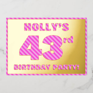43e verjaardag — Vet, vun, roze band # 43 Folie Uitnodiging