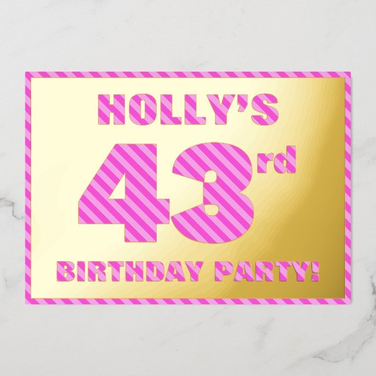 43e verjaardag — Vet, vun, roze band # 43 Folie Uitnodiging (Voorkant)