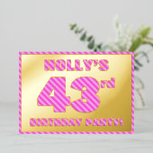 43e verjaardag — Vet, vun, roze band # 43 Folie Uitnodiging (Staand Voorkant)