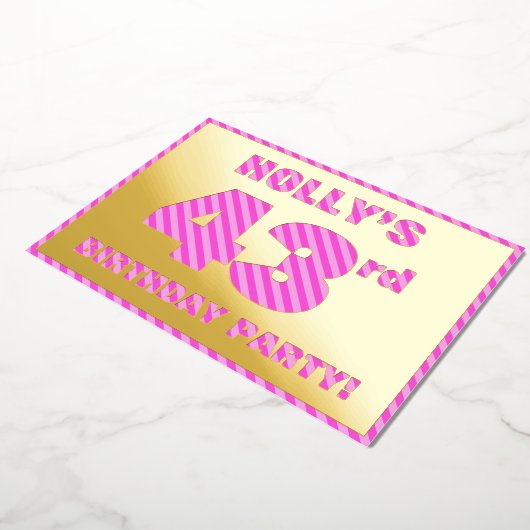 43e verjaardag — Vet, vun, roze band # 43 Folie Uitnodiging (Gedraaid)