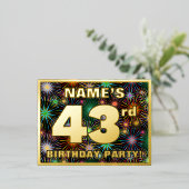 43e verjaardag: Vette, kleurrijke Fireworks-look Folie Uitnodiging Briefkaart (Staand Voorkant)