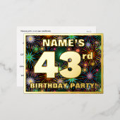 43e verjaardag: Vette, kleurrijke Fireworks-look Folie Uitnodiging Briefkaart (Voorkant / Achterkant)