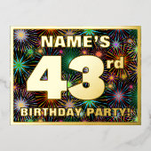 43e verjaardag: Vette, kleurrijke Fireworks-look Folie Uitnodiging Briefkaart (Voorkant)