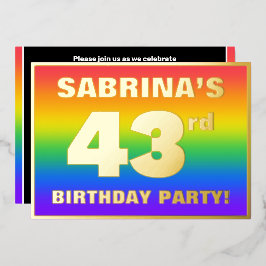 43e verjaardag: vun, kleurrijk regenboogpatroon folie uitnodiging