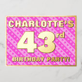 43e verjaardag — vuurroze harten en strips folie uitnodiging (Voorkant)