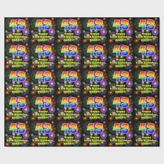 43e verjaardag: vuurwerk, regenboogblik # "43" cadeaupapier (Zoom)