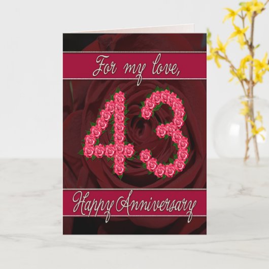 43e verjaardagkaart met rozen en bladeren kaart (Gele Bloem)