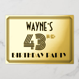 43e verjaardagsfeest — Art Deco-stijl “43” & naam Folie Uitnodiging