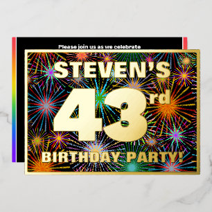 43e Verjaardagsfeest — Leuke, Kleurrijke Vuurwerk  Folie Uitnodiging
