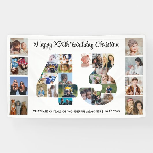 43e verjaardagsfeest Nummer 43 Fotocollage Spandoek (Horizontaal)