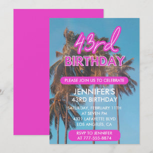 43e verjaardagsuitnodiging Summer Roze Palmboom Kaart