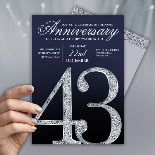 43rd Anniversary Diamond Silver Navy Blue Kaart
