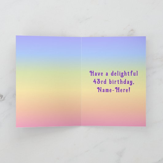 43rd Birthday — Fun Cake & Candles, w/ Custom Name Kaart (Binnen)