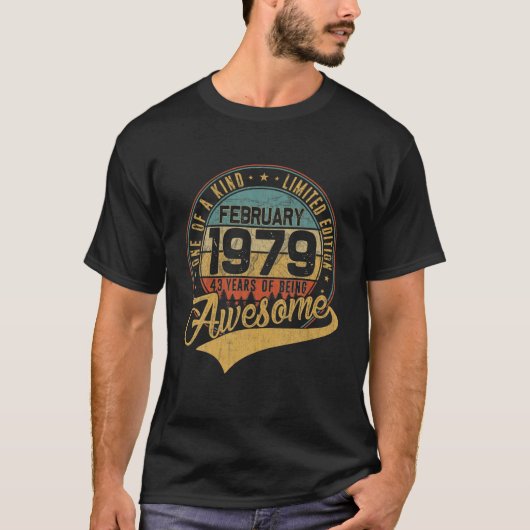 43rd Birthday Gift Retro Februari 1979 43 T-shirt (Voorkant)
