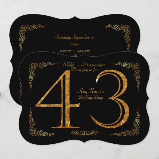 43rd, Birthday party 43rd, geweldige Gatsby, zwart Kaart (Voorkant / Achterkant)