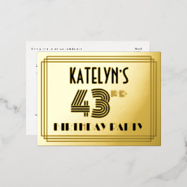 43rd Birthday Party ~ Art Deco Style "43" + naam Folie Uitnodiging Briefkaart