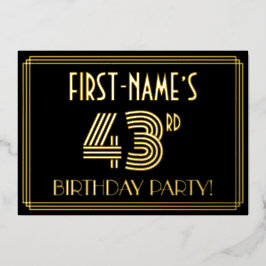 43ste verjaardagsfeest — Art Deco-stijl “43” + naa Folie Uitnodiging
