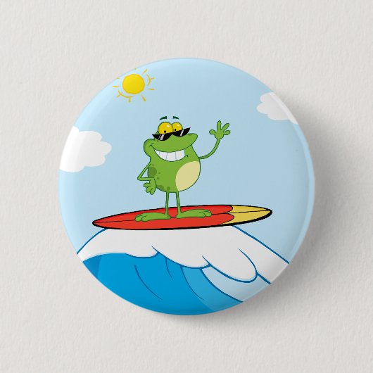 4419-Happy-Frog-While-Surfing HAPPY SURFER FROG CA Ronde Button 5,7 Cm (Voorkant)