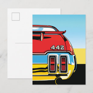 442 Muscle Car Achtervleugel Pop Art Retro Print Briefkaart