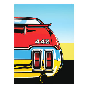 442 Muscle Car Achtervleugel Pop Art Retro Print Foto Afdruk