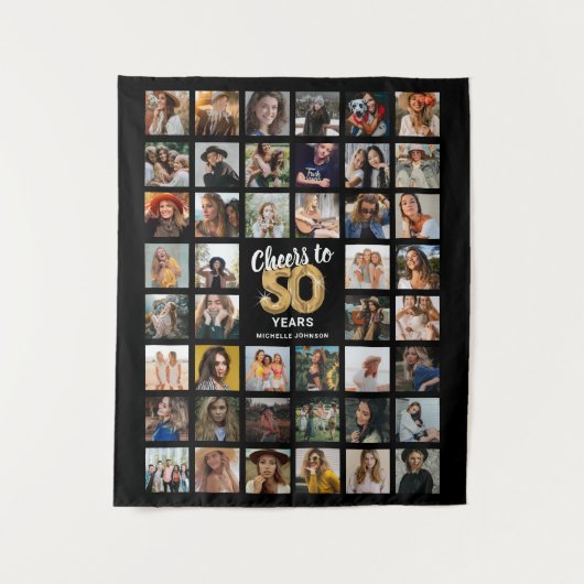 44 Fotos collage 50ste verjaardag Wandkleed (Voorkant)