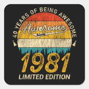 44 jaar oud 1981 Retro Geweldige 44e verjaardagsca Vierkante Sticker