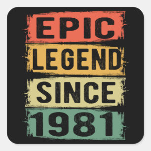 44 jaar oud Bday 1981 Epic Legend 44e verjaardag Vierkante Sticker