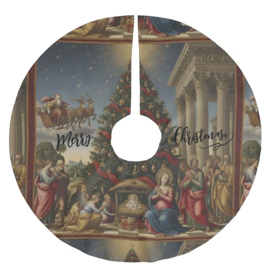 44" Nativity Santa Christmas Tree Skirt Kerstboom Rok (Voorkant)