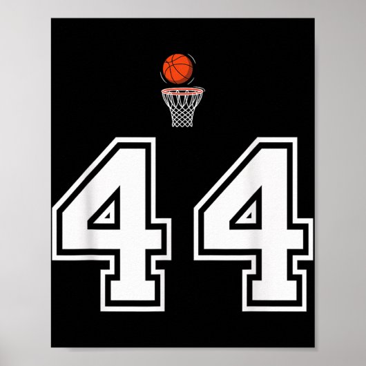 44 Nummer Basketbal Stijl Wit Poster (Voorkant)