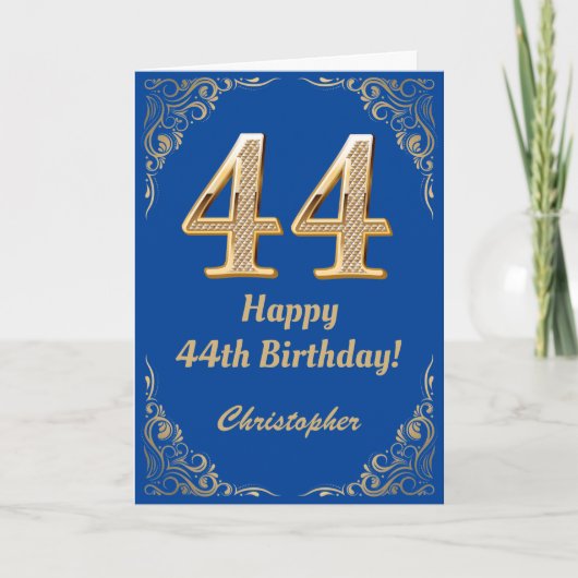 44e Birthday Blue en Gold Glitter Lijst Kaart (Voorkant)