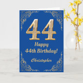 44e Birthday Blue en Gold Glitter Lijst Kaart (Gele Bloem)