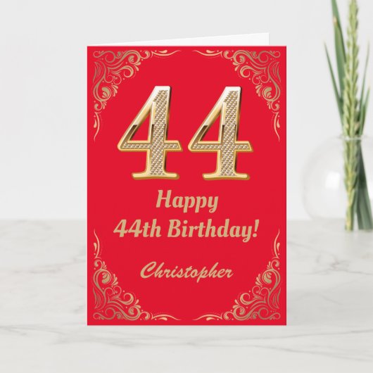 44e Birthday Red en Gold Glitter Lijst Kaart (Voorkant)