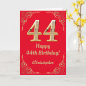 44e Birthday Red en Gold Glitter Lijst Kaart (Gele Bloem)