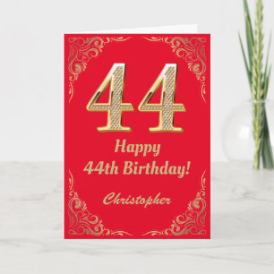 44e Birthday Red en Gold Glitter Lijst Kaart