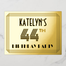 44e geboortedag ~ Art Deco Style "44" + Naam Folie Uitnodiging Briefkaart