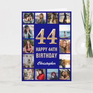 44e Happy Birthday Navy Blue & Gold Photo Collage Kaart