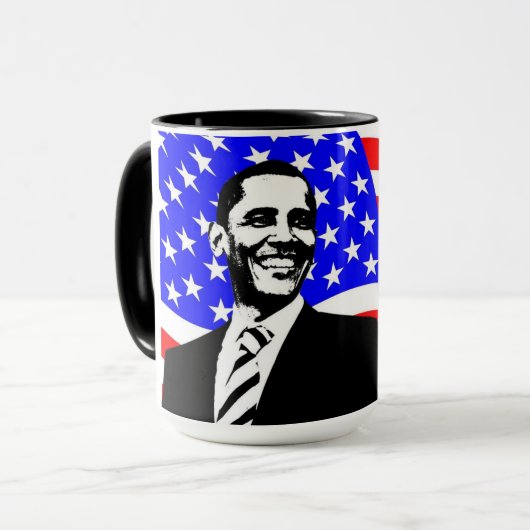 44e President, Barack Obama en Flag Coffee Mok (Voorkant links)