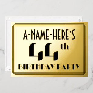 44e verjaardag: Art Deco Kijk "44" en naam Folie Uitnodiging