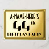 44e verjaardag: Art Deco Kijk "44" en naam Folie Uitnodiging (Voorkant)