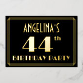 44e verjaardag: Art Deco Kijk "44", met naam Folie Uitnodiging (Voorkant)