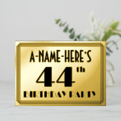 44e verjaardag — Art Deco look "44" + naam Folie Uitnodiging (Staand Voorkant)