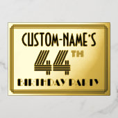 44e verjaardag — Art Deco Style "44" en naam Folie Uitnodiging (Voorkant)